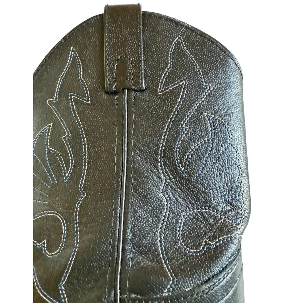 Masterson Cowboy Boots Size 2.5 Youth Black Leather Western Embroidery Pull Tabs